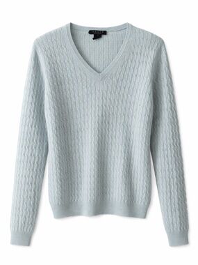 Grace Cashmere 100% Cashmere V-Neck Sweater Blue Small Soft Knit Classic